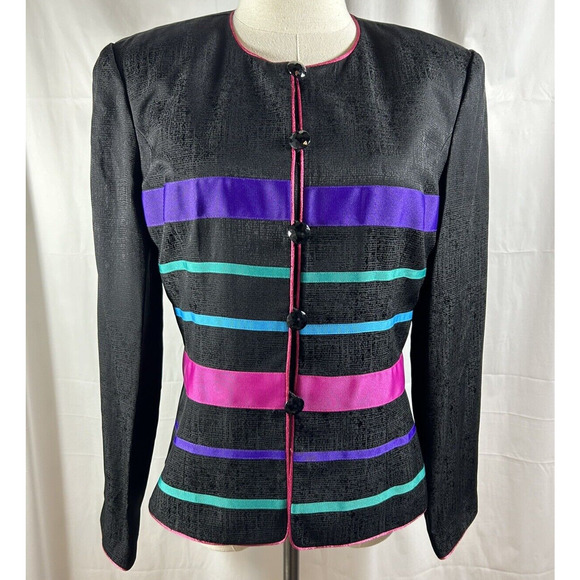 Adrianna Papell 100% silk multicolor padded shoulders button down lined jacket 8 - Picture 1 of 11